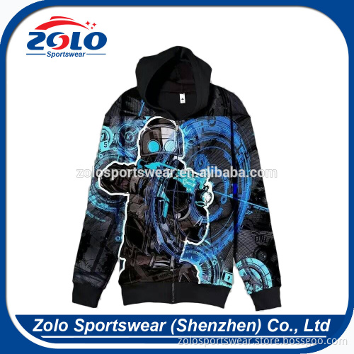 Custom Made Cheap Sublimation Printed Pullover Zipper Black Hoodies for men